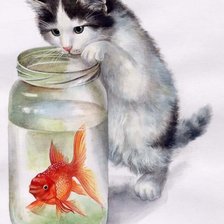 Схема вышивки «Любопытство котёнка»