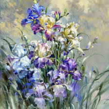Схема вышивки «Ирисы в дождливый день»