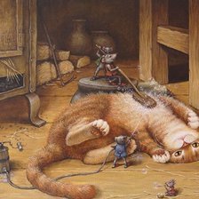 Мышки моют котика