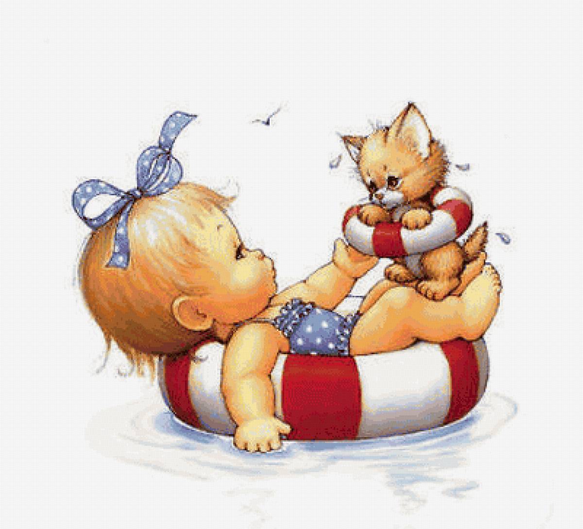 Девочка и котёнок - предпросмотр