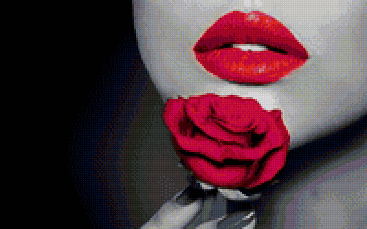 губы - роза, губы, черно-белая - предпросмотр