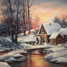 Схема вышивки «Młyn wodny zimą - Anca Bulgaru»