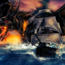 Схема вышивки «Дракон и корабль»