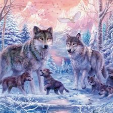 Схема вышивки «Семья волков»