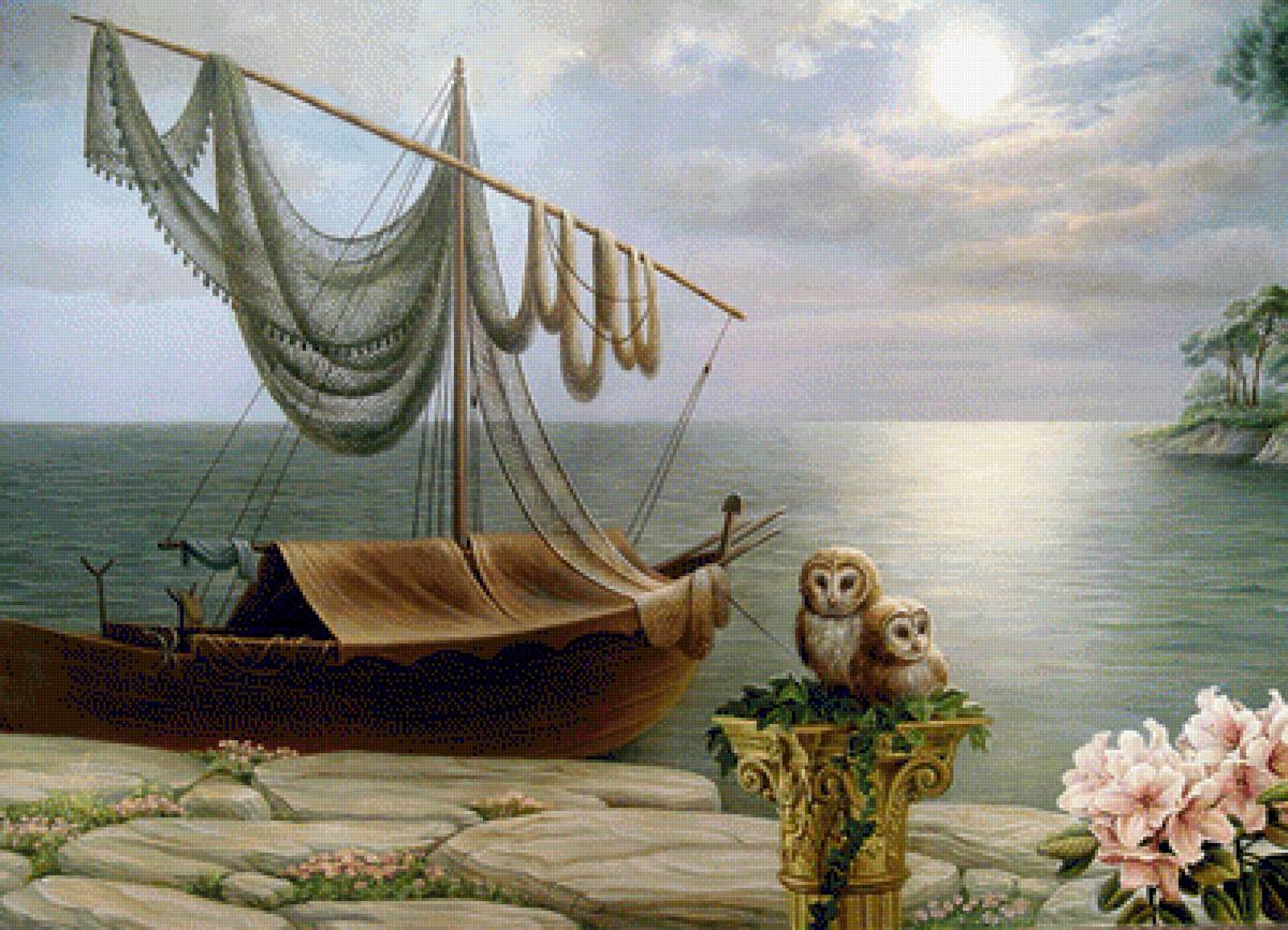 Рыбака лодка - пейзаж - предпросмотр