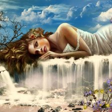 Схема вышивки «Девушка на водопаде»