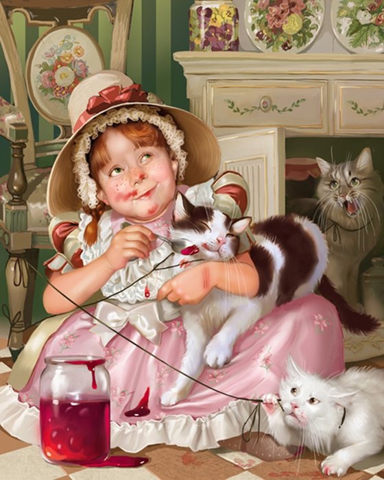 Сладкоежки - кошки, девочка, варенье, татьяна доронина - оригинал