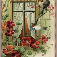 Схема вышивки «Ласточки у окна»