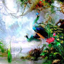 Схема вышивки «Павлины в лесу»