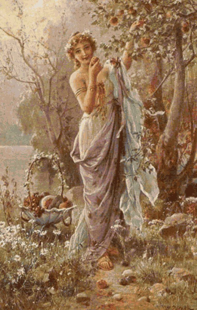 Девушка в саду, Ханс Зацка - греческий стиль, девушка, сад, лето, женский образ - предпросмотр