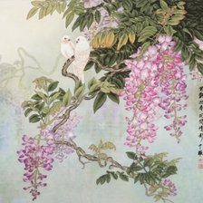 Схема вышивки «Птицы на ветках глицинии»