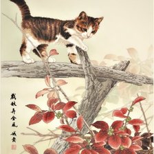 Схема вышивки «Котенок на ветке»