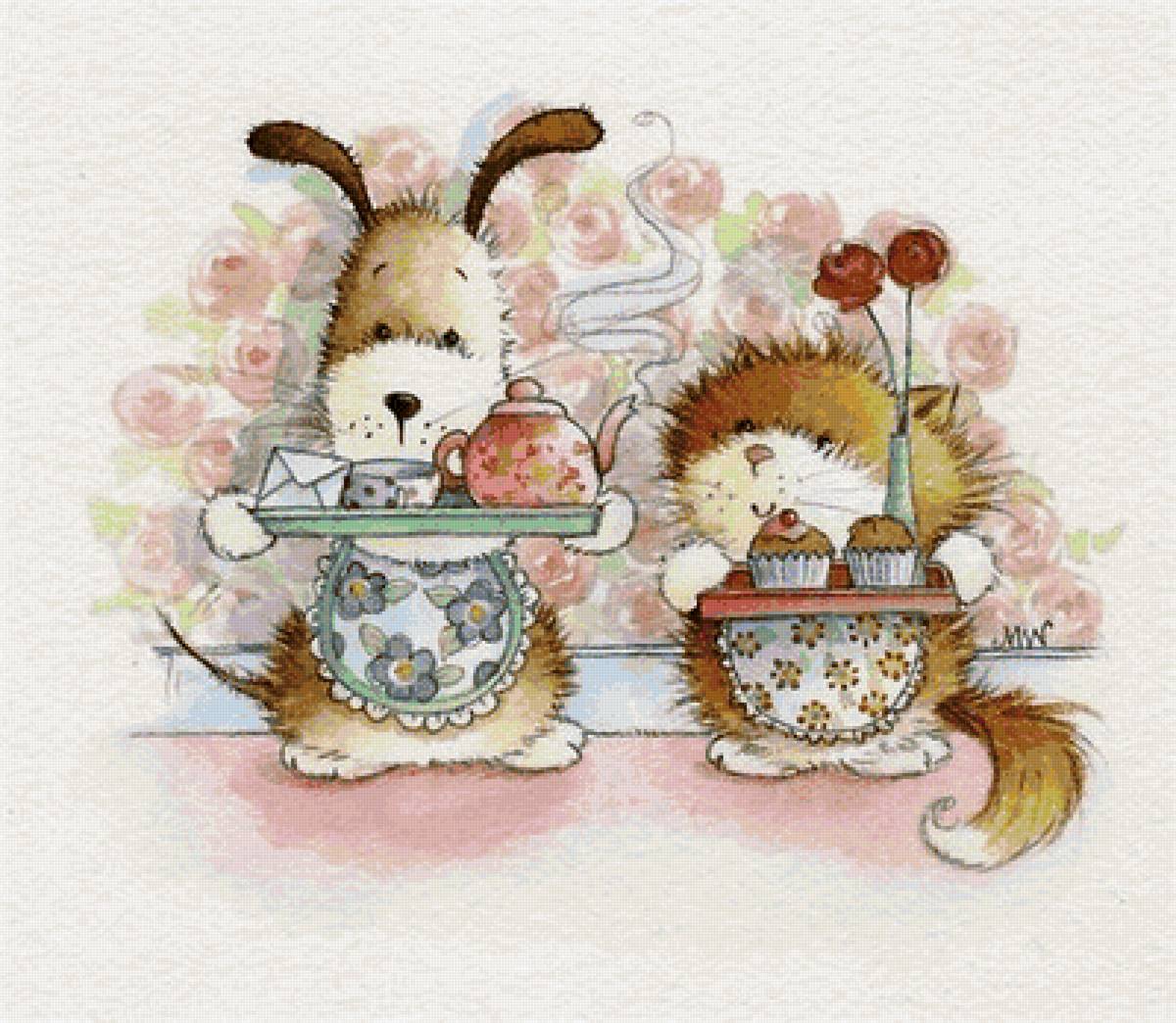 Всем к столу - чай, собачка, десерт, кошечка - предпросмотр