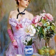 Схема вышивки «kobieta i piwonie»