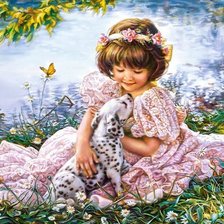 Схема вышивки «девочка со щенком»