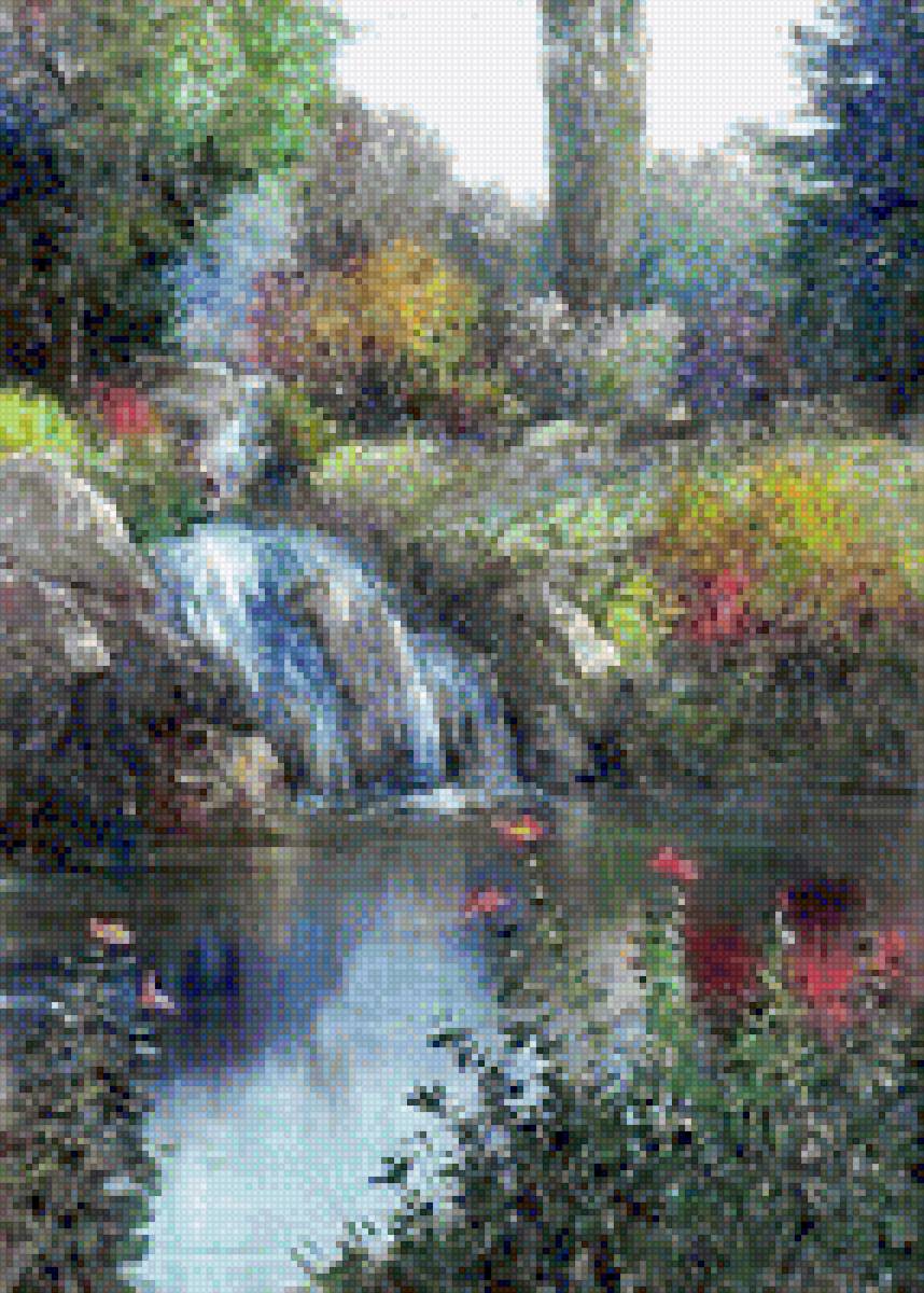 CASCADA EN PAISAJE FLOREADO - cascada paisaje flores - предпросмотр