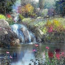 Схема вышивки «CASCADA EN PAISAJE FLOREADO»