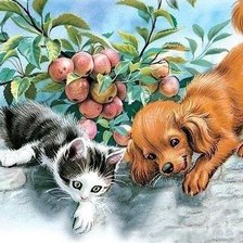 Схема вышивки «Щенок и котёнок»