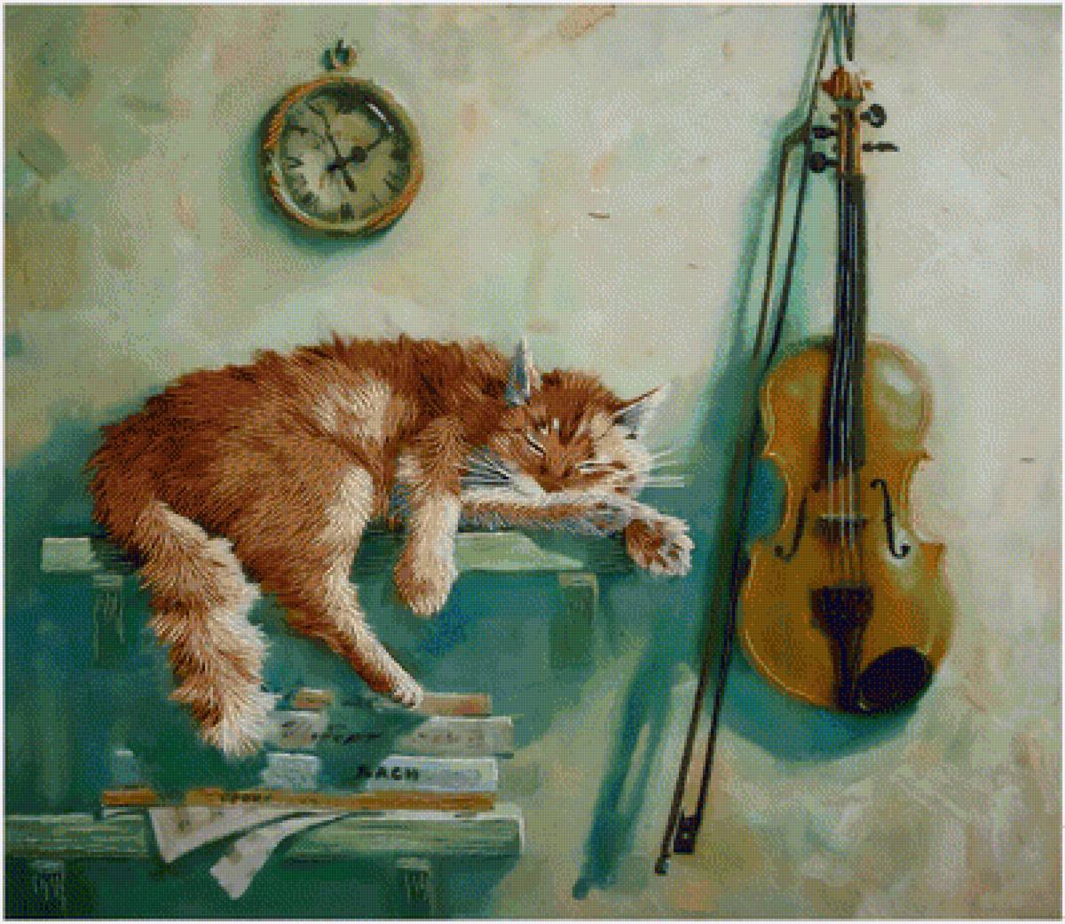 Без пяти минут два - кот, скрипка, часы - предпросмотр