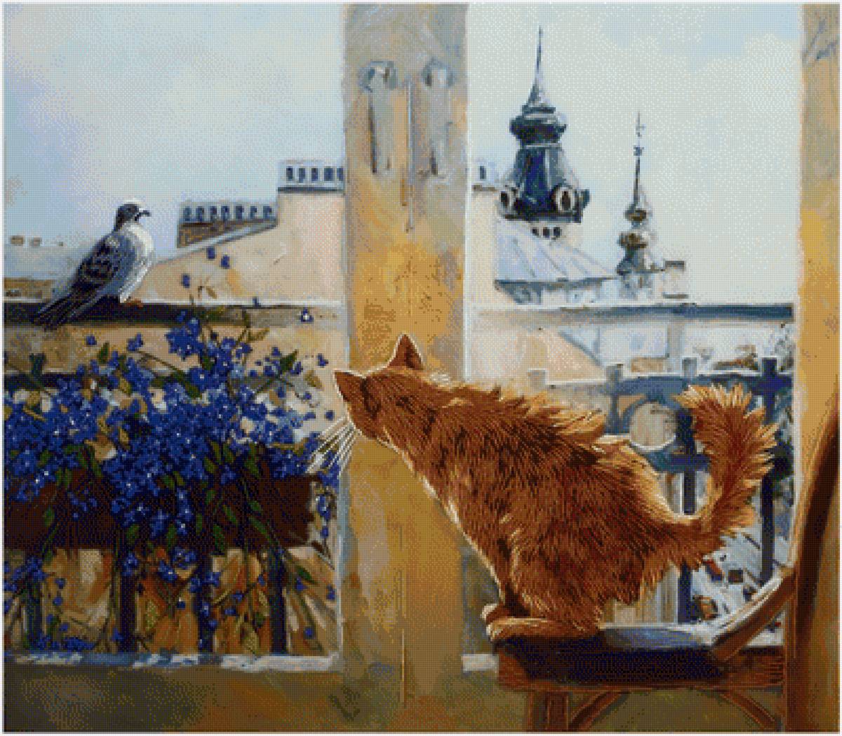 Охотник - голубь, кот, окно - предпросмотр