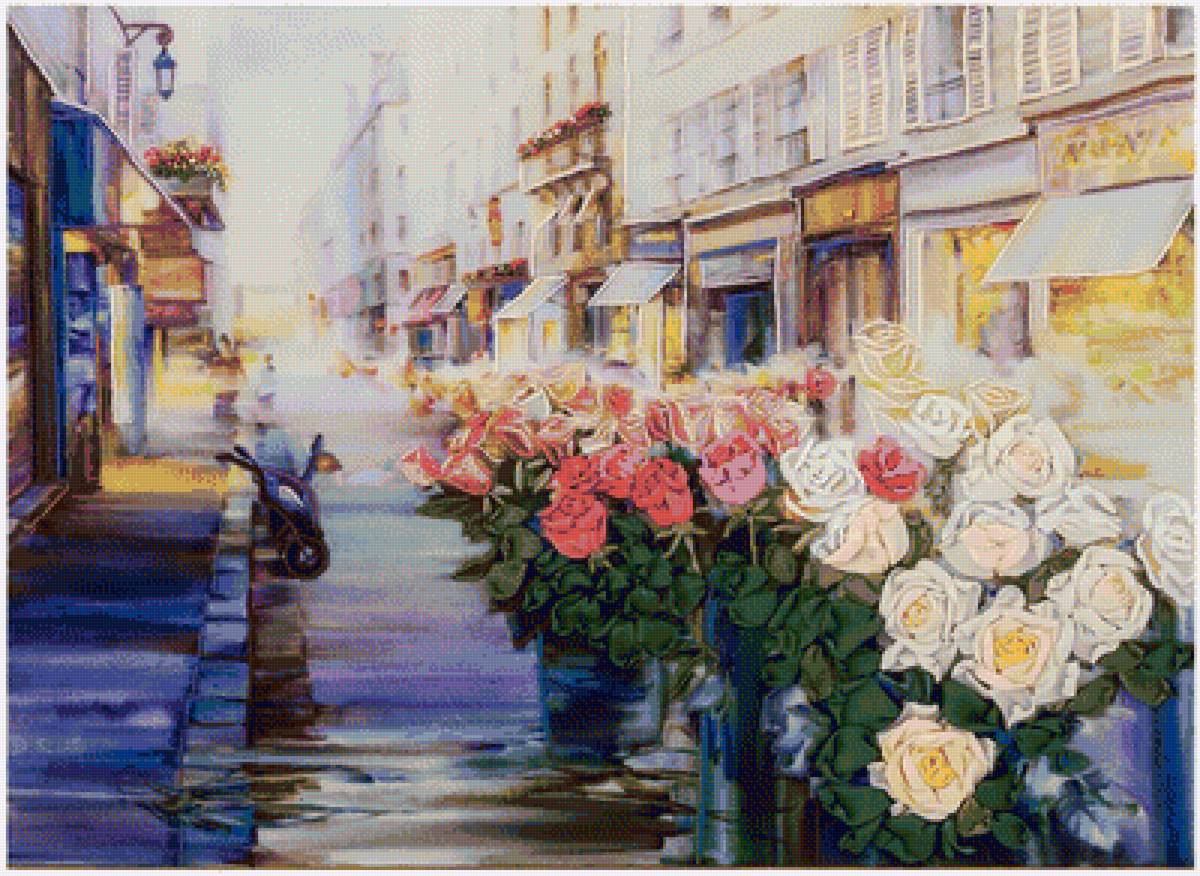 Цветы Парижа - цветы, париж, улочка - предпросмотр