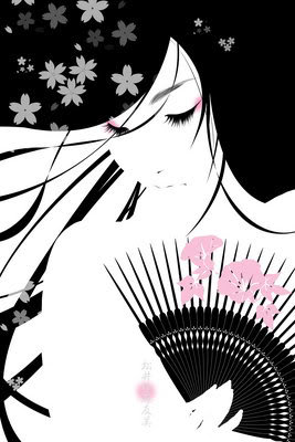 девушка - девушка, монохром, веер - оригинал