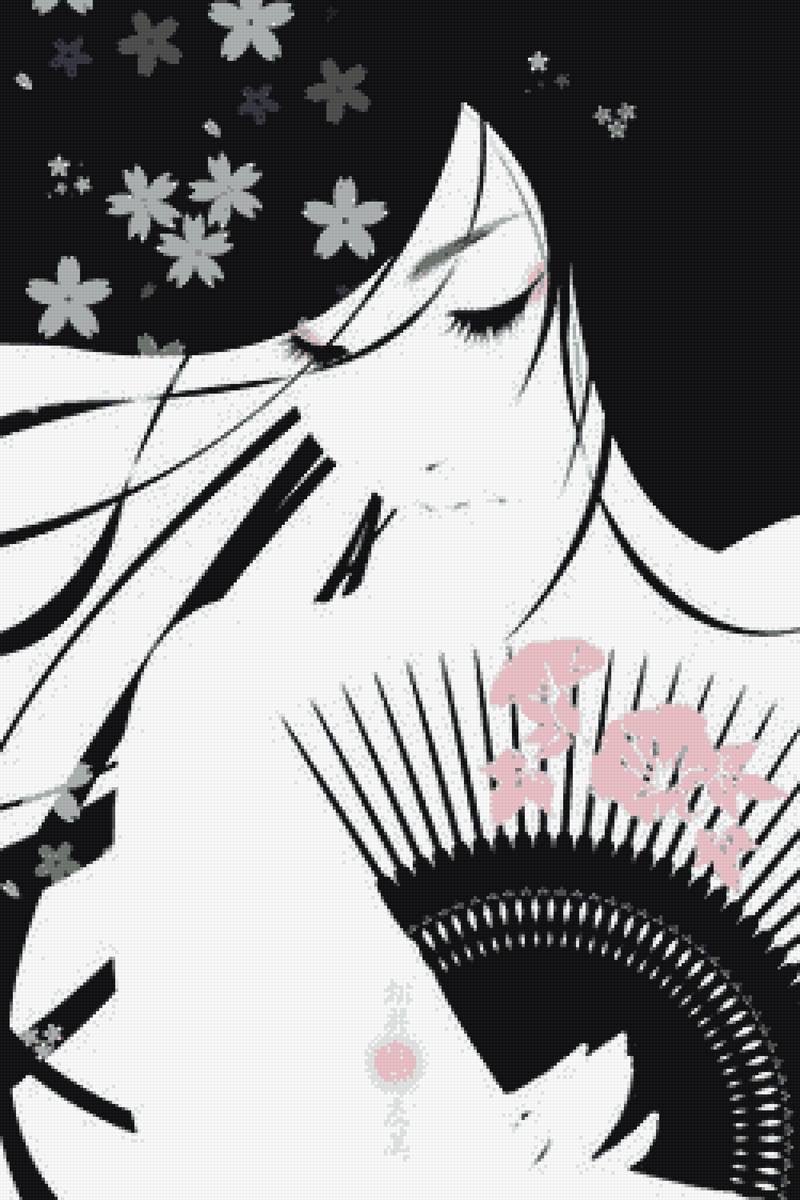 девушка - монохром, веер, девушка - предпросмотр