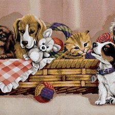 Схема вышивки «Компания пушистых и усатых»