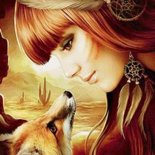 Схема вышивки «Девушка и лисица»