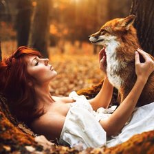 Схема вышивки «Лисица и девушка»