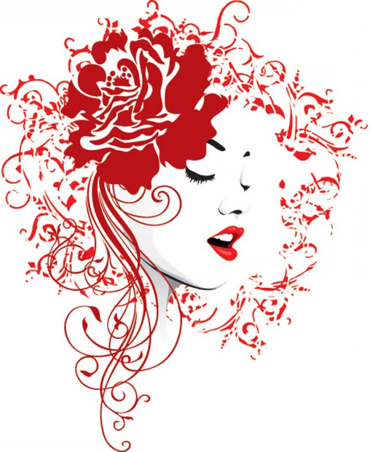 силуэт "лицо девушки" - силуэт, девушка, монохром, красный, лицо - оригинал