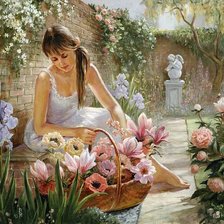 Схема вышивки «девушка в саду»