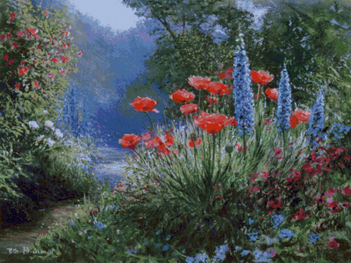 В саду - сад, маки, пейзаж, цветы - предпросмотр