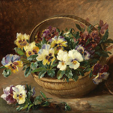 Схема вышивки «Анютины глазки в корзине»