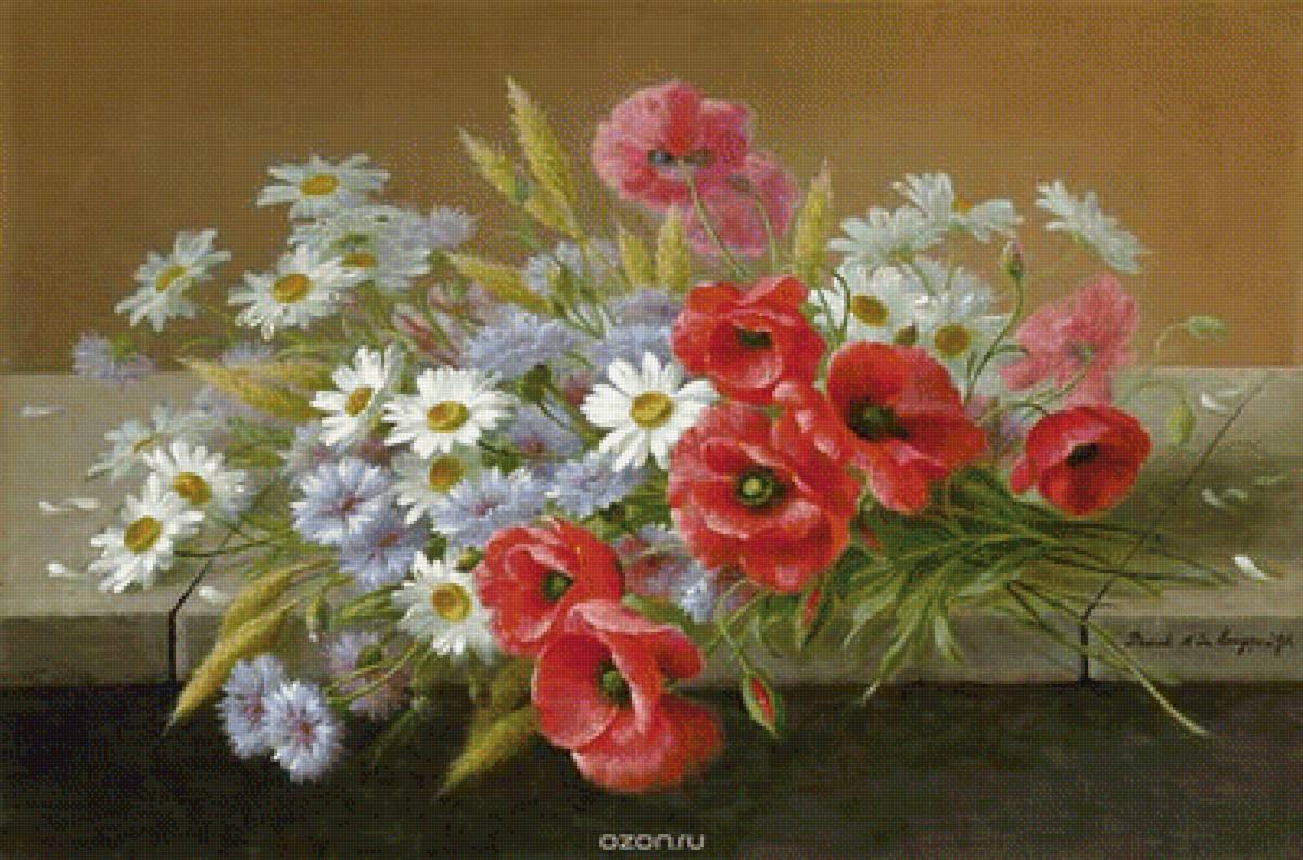 Маки и ромашки - цветы, ромашки, корзина, букет - предпросмотр