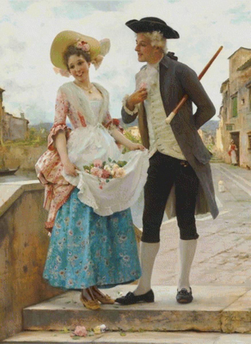 флирт - дама, флирт, цветочница, джентльмен - предпросмотр