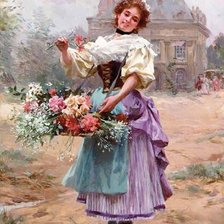 Схема вышивки «цветочница в лиловом»