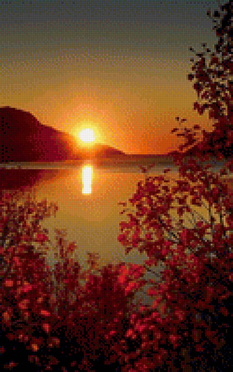 Осенний закат над рекой - осень, закат, река - предпросмотр