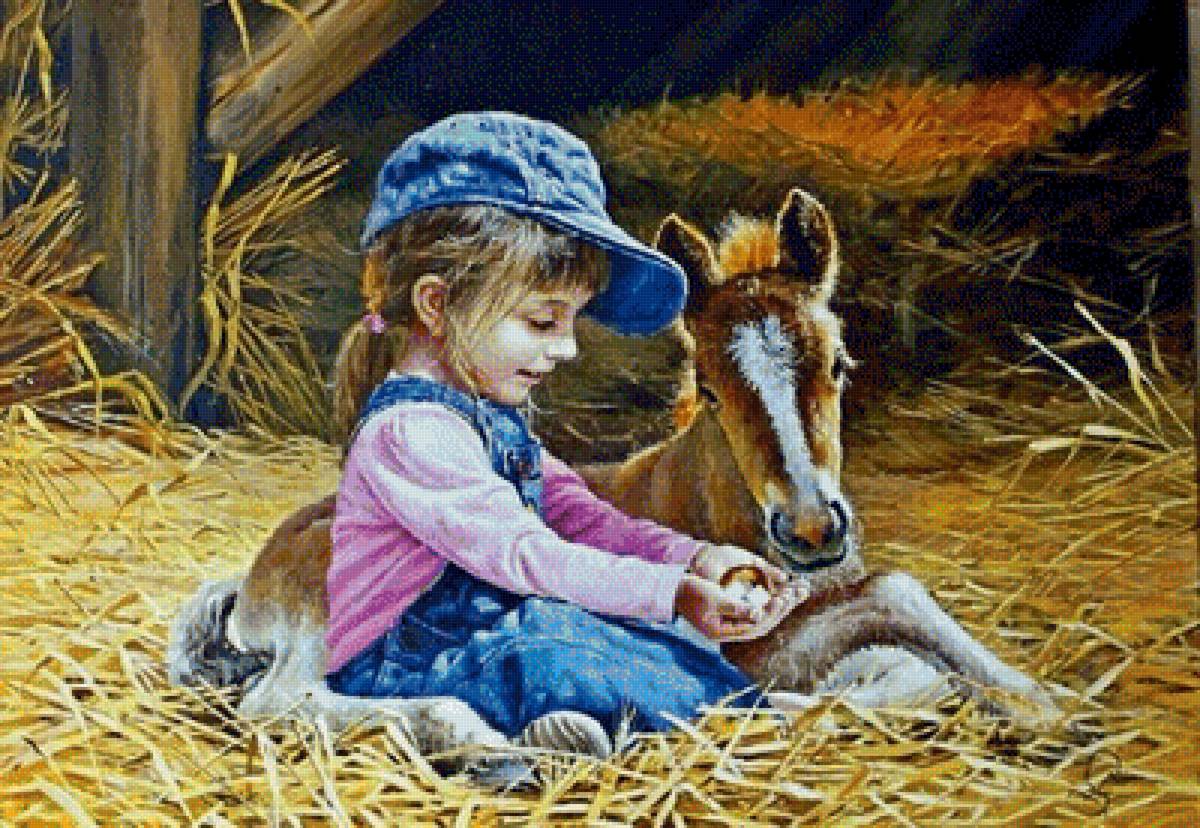 девочка и жеребенок - предпросмотр