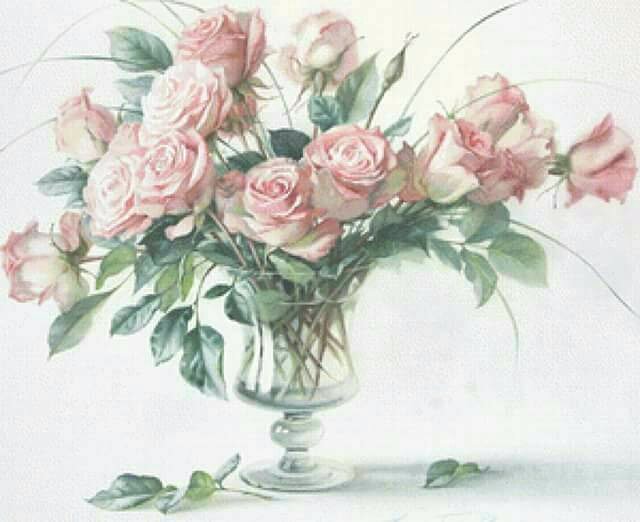 Rosas en jarrón de cristal - rosas - оригинал