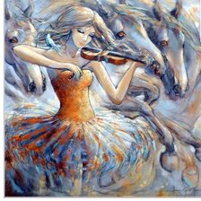 Схема вышивки «Девушка и лошади»