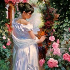 Схема вышивки «Дама с розами»