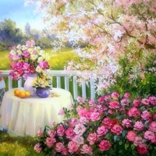 Схема вышивки «Столик в саду»