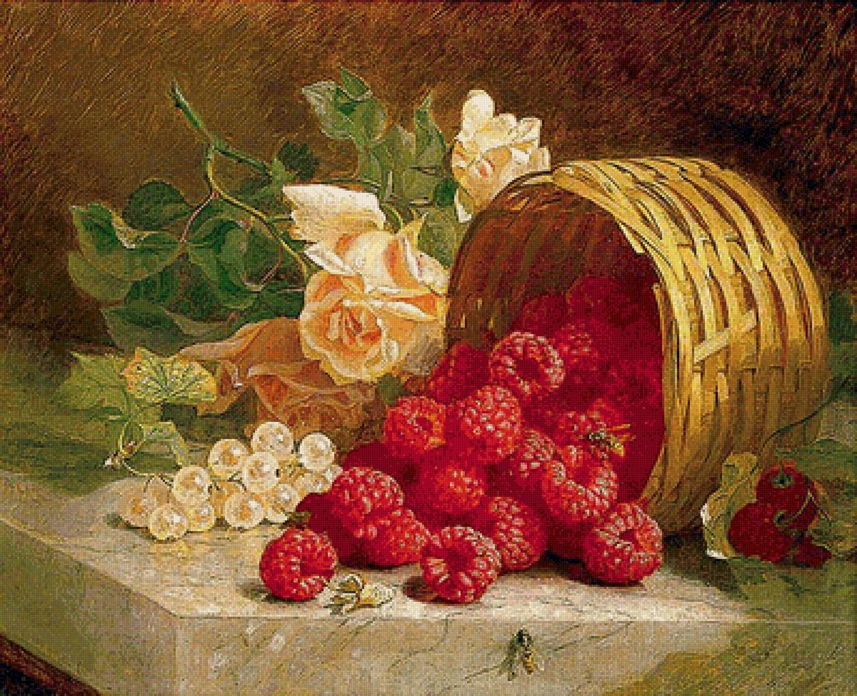 Малина и розы - цветы, розы, ягода малина, пчелы - предпросмотр