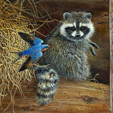 Схема вышивки «Енот и птица»