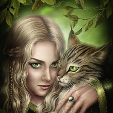 Схема вышивки «Девушка и кот»