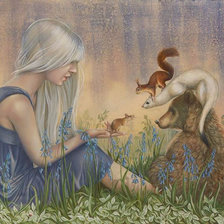 Схема вышивки «Девочка и звери»