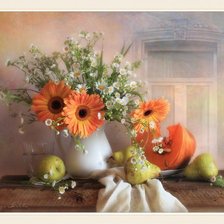 Схема вышивки «НАТЮРМОРТ С ЦВЕТАМИ, ФРУКТЫ»