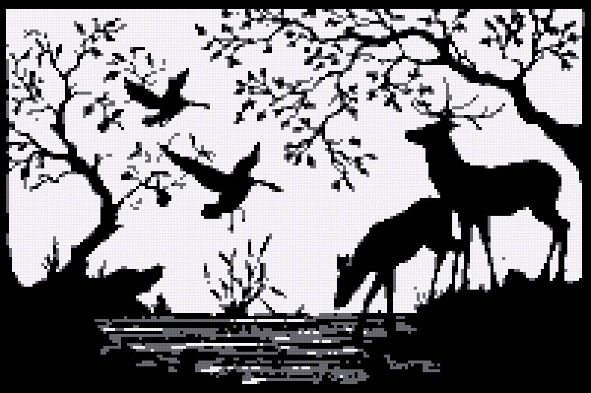 Олени - олени, животные, черное - предпросмотр