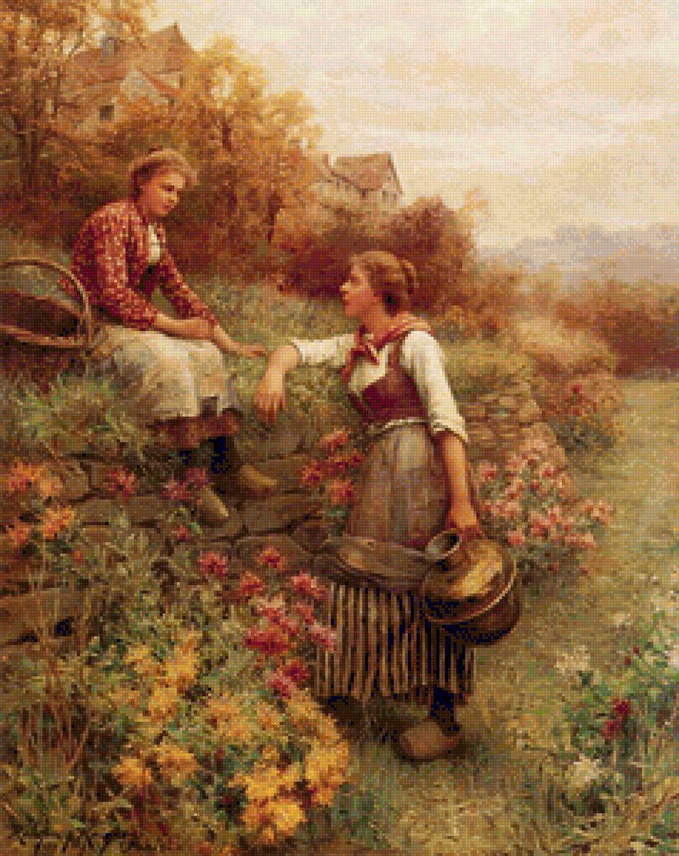 Мария и Диана - живопись крестьянкы, деревня - предпросмотр